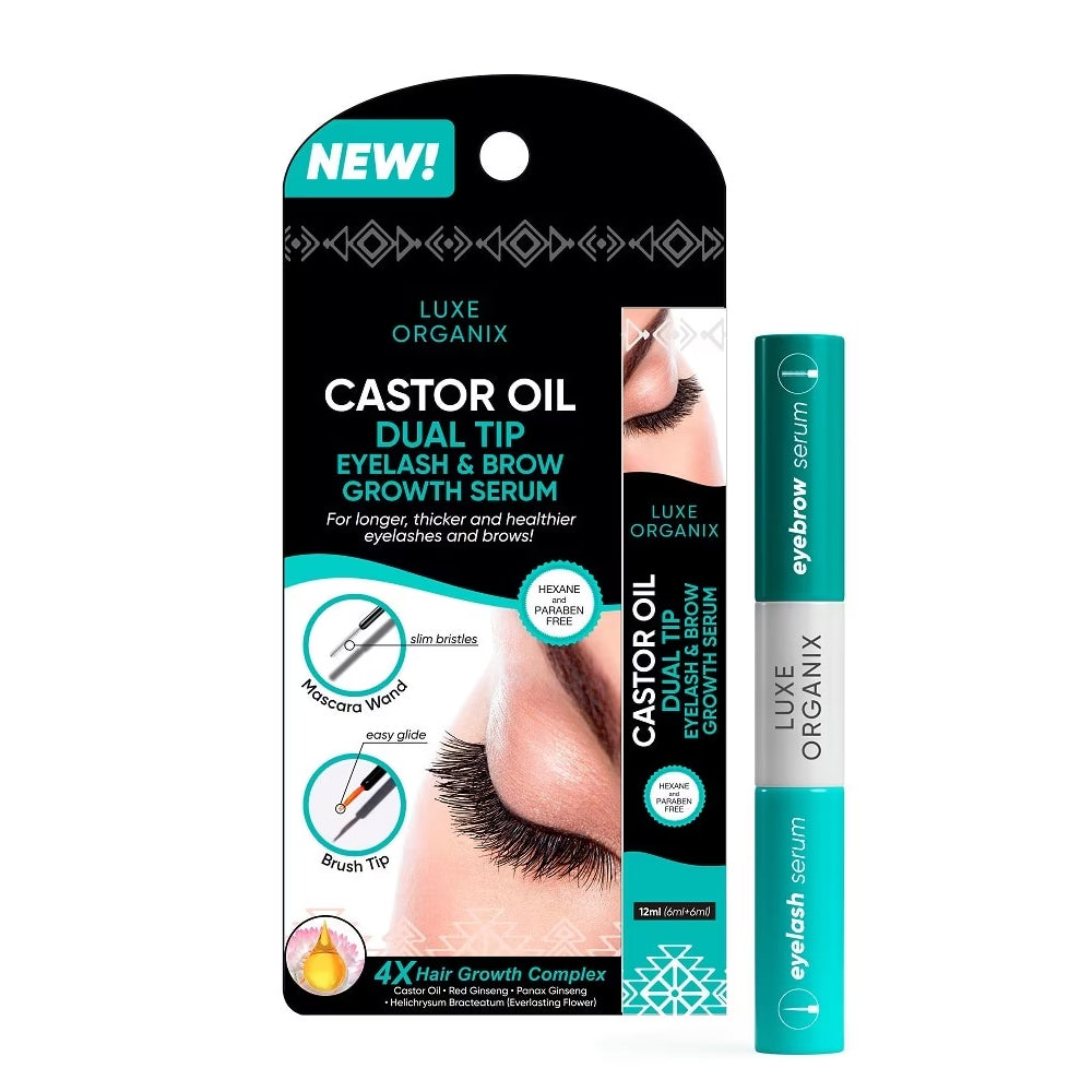 LUXE ORGANIX Castor Oil Dual Tip Eyelash & Brow Growth Serum 12ml